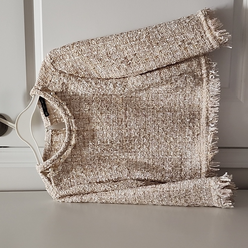 Zara tweed and pearl blouse